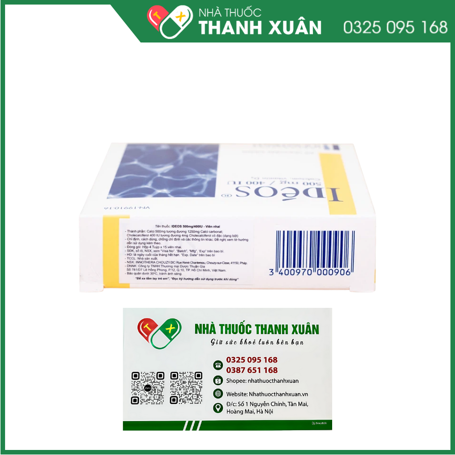 Idéos 500 mg/ 400 IU bổ sung vitamin D và Calci, điều trị bệnh loãng xương